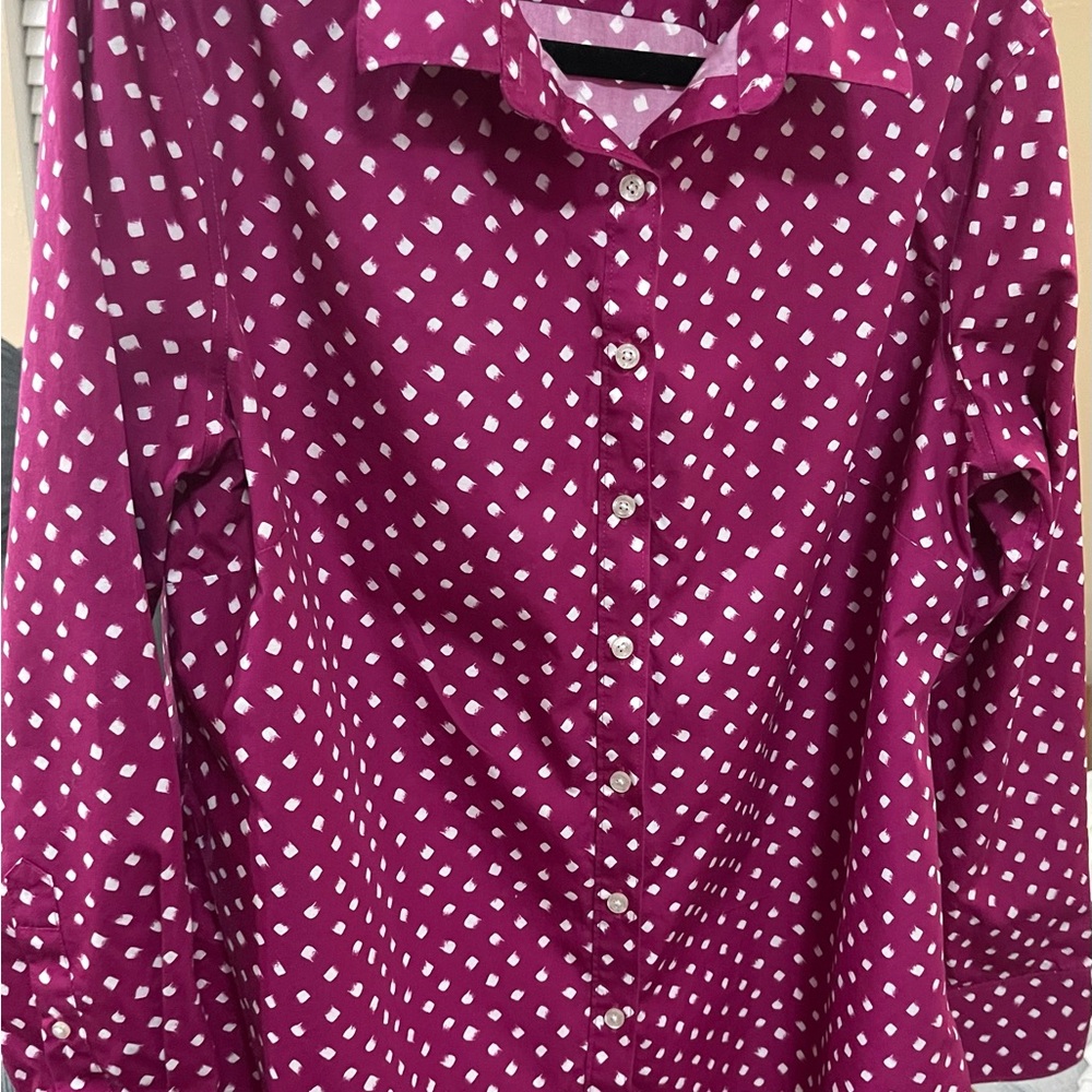 Magenta White Button -Up Shirt by Land’s End size 16